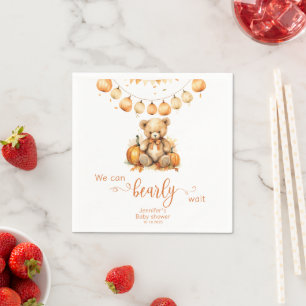 Fall watercolor boho bear pumpkin baby shower  napkin