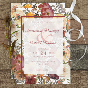 Fall Watercolor Bouquets Wedding Invitation