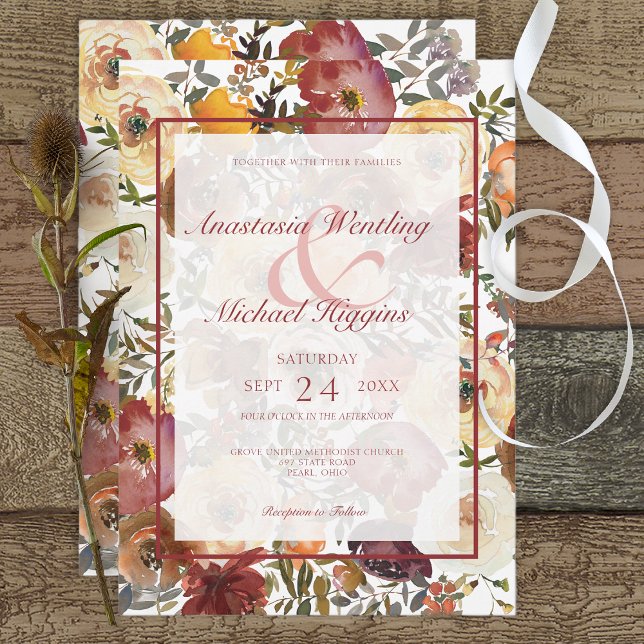 Fall Watercolor Bouquets Wedding Invitation (Creator Uploaded)