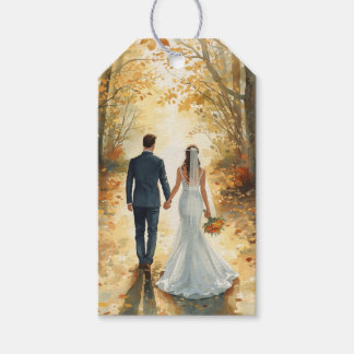 Fall Watercolor Bride & Groom Painted Wedding Gift Tags
