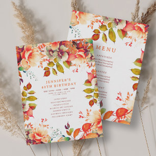 Fall Watercolor Floral 40 Birthday Program Menu