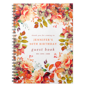 Fall Watercolor Floral 90th Birthday Guest Book