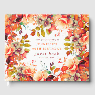 Fall Watercolor Floral 90th Birthday Guest Book