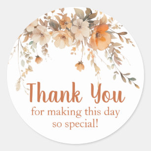 Fall Watercolor Floral Favor Thank You Classic Round Sticker