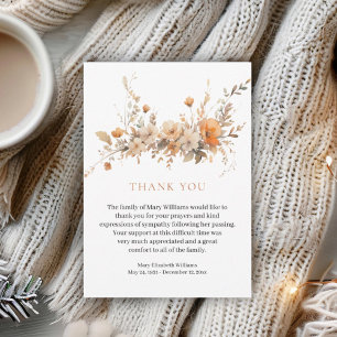 Fall Watercolor Floral Funeral Thank You Card