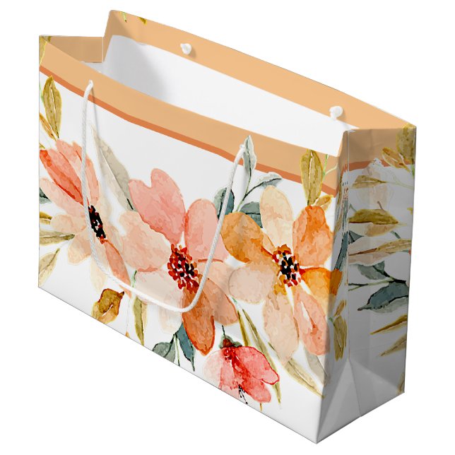 Fall watercolor floral large gift bag (Front Angled)