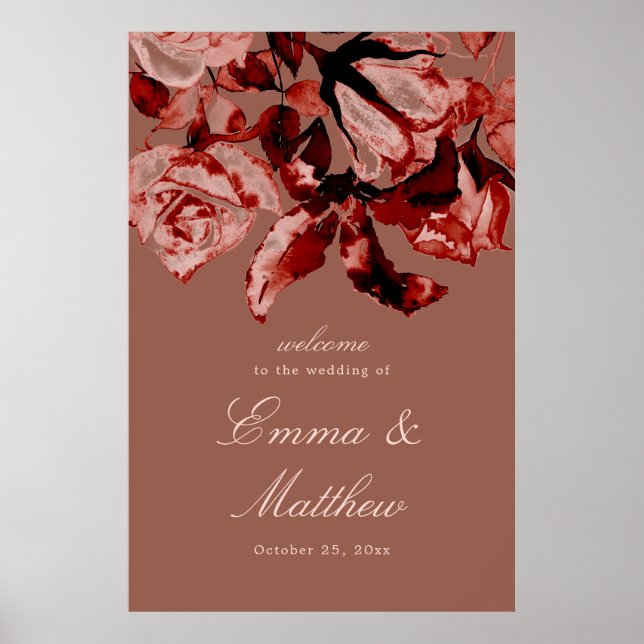 Fall Watercolor Floral Maximalism Wedding Welcome Poster (Front)