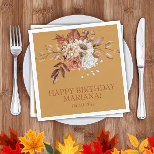 Fall Watercolor Floral on Gold Birthday Party Napkin