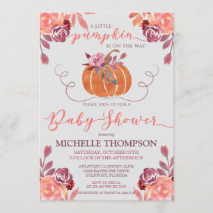 Fall Watercolor Floral Pumpkin Baby Shower Invitation