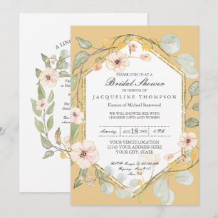 Fall Watercolor Floral Rose Mustard Bridal Shower Invitation