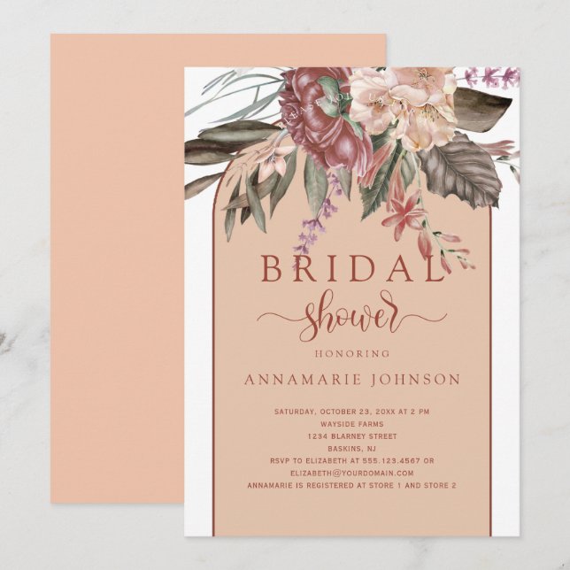 Fall Watercolor Florals Rust Terracotta Peach  Invitation (Front/Back)