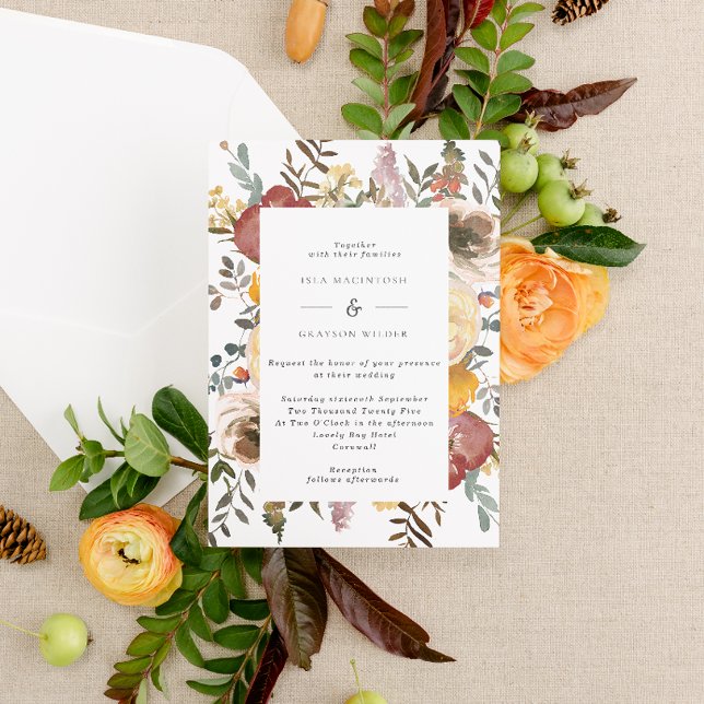 Fall Watercolor Flowers Wedding Invitation (Creator Uploaded)