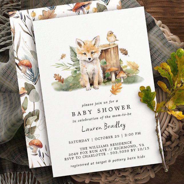 Fall Watercolor Fox | Woodland Autumn Baby Shower Invitation (Creator Uploaded)