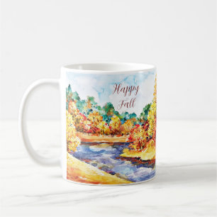 Fall watercolor landscape with customizable text coffee mug