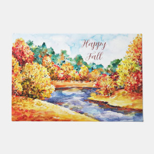 Fall watercolor landscape with customizable text  doormat
