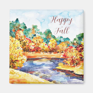 Fall watercolor landscape with customizable text magnet