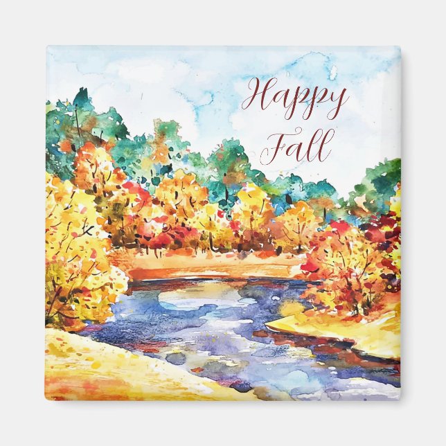 Fall watercolor landscape with customizable text  magnet (Front)