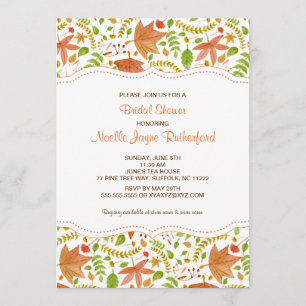 Fall Watercolor leaves bridal or baby shower Invitation