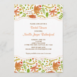 Fall Watercolor leaves bridal or baby shower Invitation