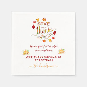 Fall Watercolor Leaves Give Thanks Monogram Napkin