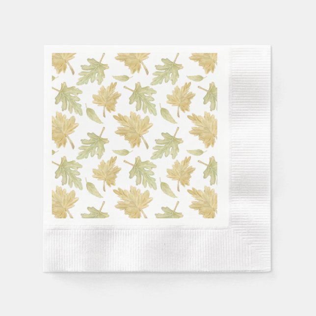 Fall Watercolor Leaves Paper Napkin (Front)