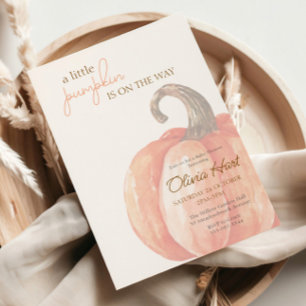 Fall Watercolor Orange Pumpkin Baby Shower  Invitation