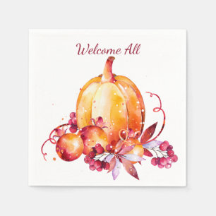 Fall Watercolor Orange Pumpkin Harvest Napkin