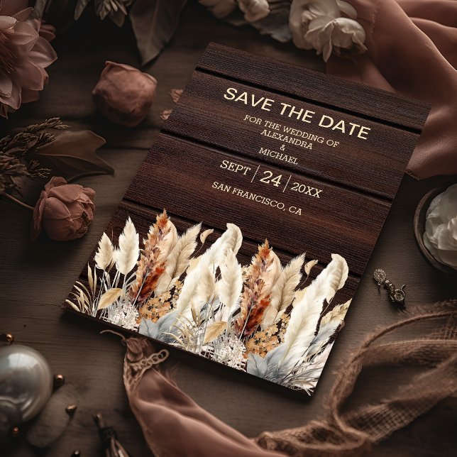Fall  Watercolor Pampas Grass Wedding Save The Date (Creator Uploaded)