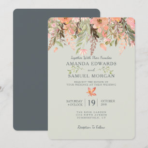 Fall Watercolor Peach and Green Wedding Invitation