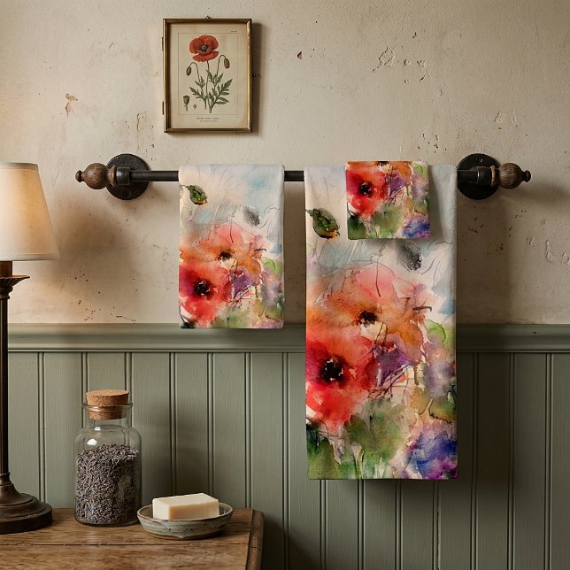 Fall watercolor poppies  bath towel set (Creator Uploaded)