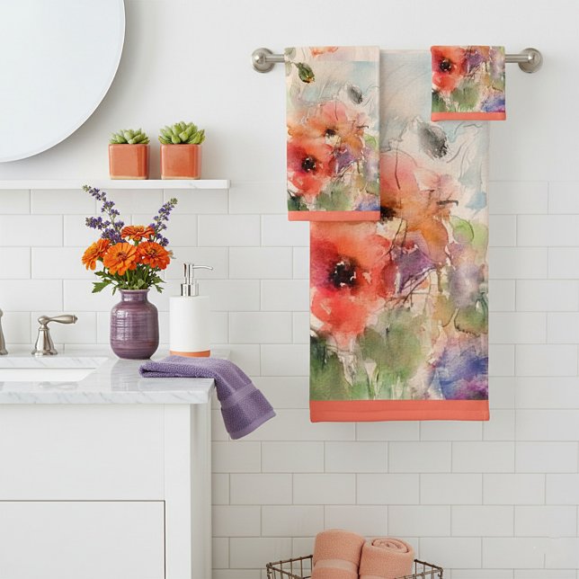 Fall watercolor poppies  bath towel set (Creator Uploaded)
