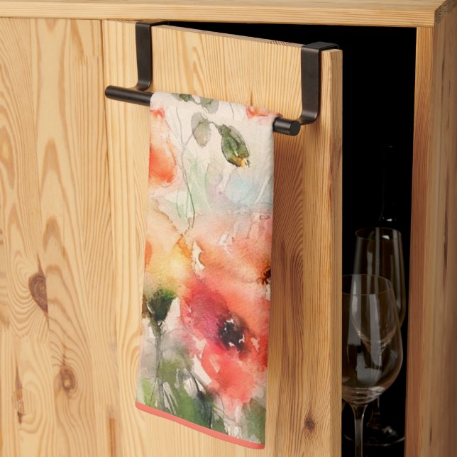 Fall watercolor poppies  kitchen towel (Thirds Fold)