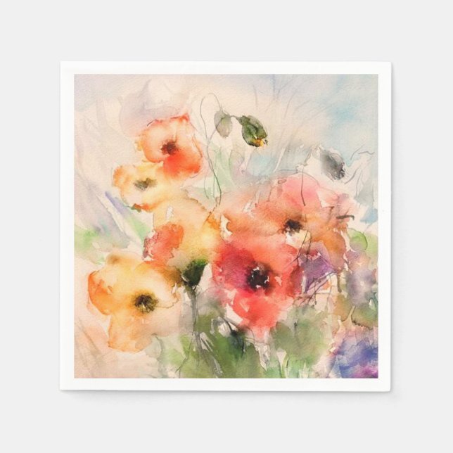 Fall watercolor poppies  napkin (Front)