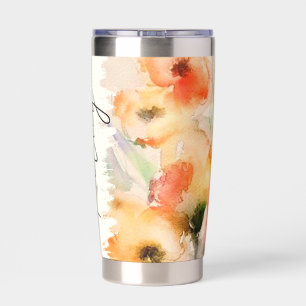 Fall watercolor poppies personalized insulated tumbler