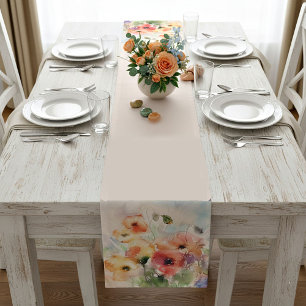 Fall watercolor poppies  short table runner