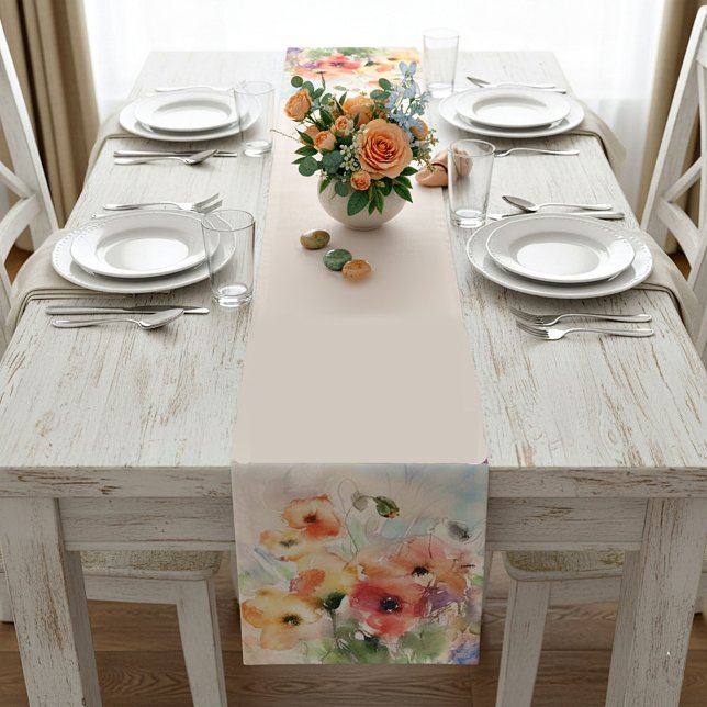 Fall watercolor poppies  short table runner (Creator Uploaded)
