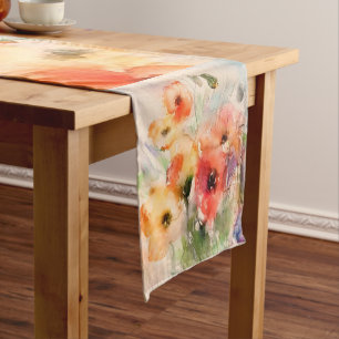 Fall watercolor poppies  short table runner
