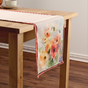 Fall watercolor poppies  short table runner