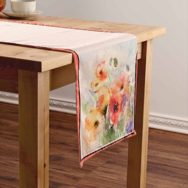 Fall watercolor poppies  short table runner (In Situ)