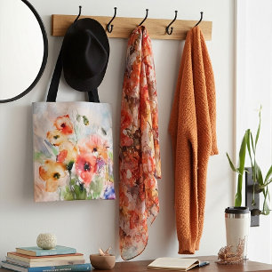 Fall watercolor poppies tote bag