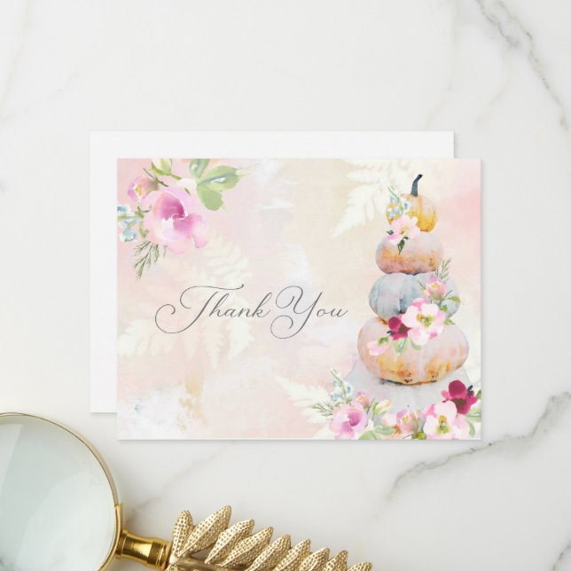 Fall Watercolor Pumpkin Bridal Shower Thank You Ca (Front/Back In Situ)