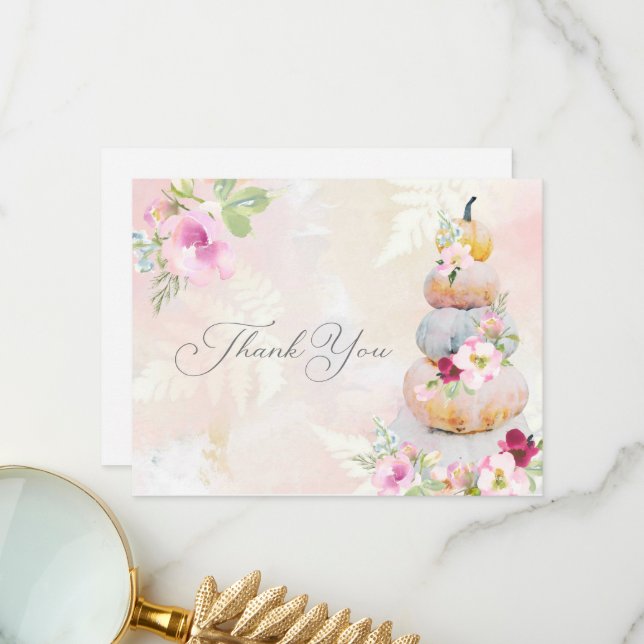 Fall Watercolor Pumpkin Bridal Shower Thank You Ca Card (Front/Back In Situ)