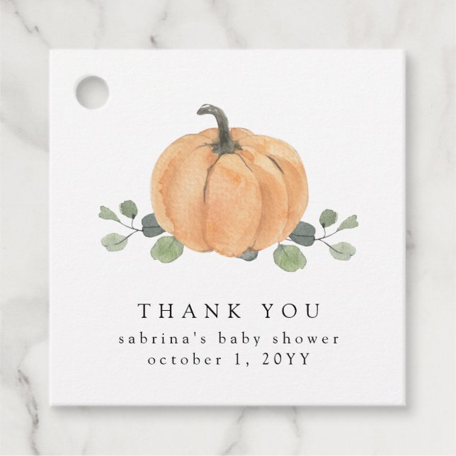 Fall Watercolor Pumpkin Favour Tags (Front)