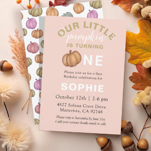 Fall Watercolor Pumpkin First Birthday Invitation