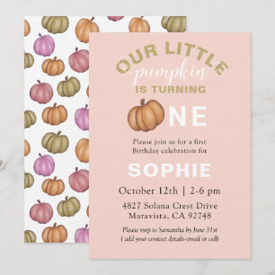 Fall Watercolor Pumpkin First Birthday Invitation