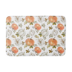 Fall Watercolor Pumpkin Pattern Bath Mat