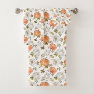 Fall Watercolor Pumpkin Pattern Bath Towel Set