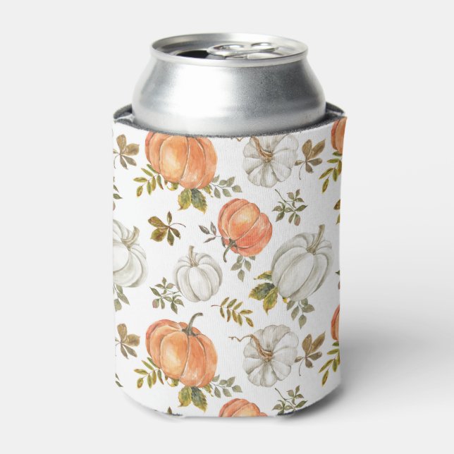 Fall Watercolor Pumpkin Pattern Can Cooler (Can Front)