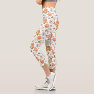 Fall Watercolor Pumpkin Pattern Capri Leggings