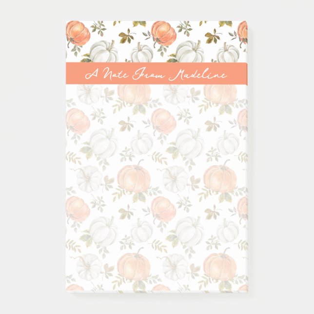 Fall Watercolor Pumpkin Pattern Post-it Notes (Front)